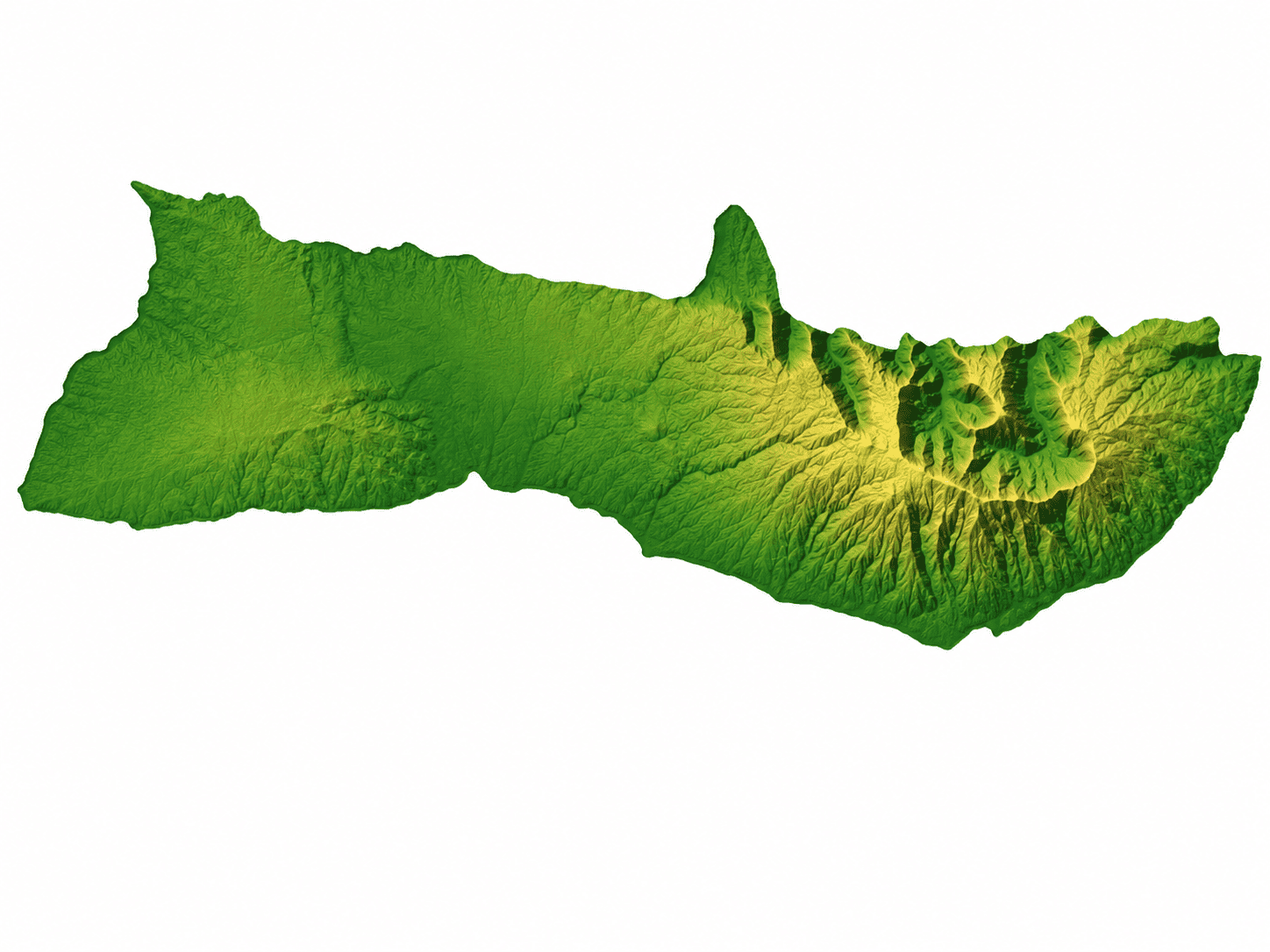 Molokai elevation map showing East Molokai, West Molokai and Kamakou